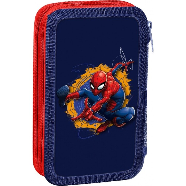 Estuche para lápices con 2 cremalleras y accesorios de Spiderman rojo y azul