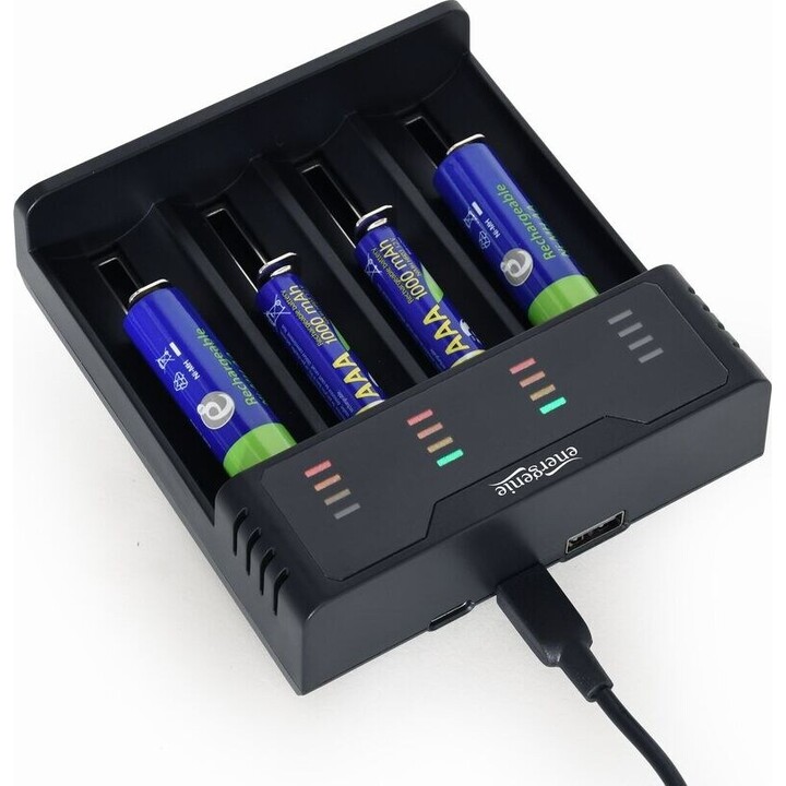 Akkuladegerät USB Ni-MH + Li-Ionen schwarz