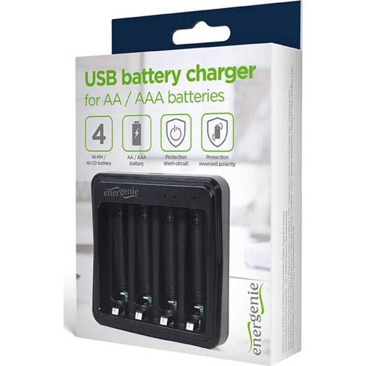 GEMBIRD BC-USB-03 USB-Type-C-Ladegerät für AA/AAA-Batterien, schwarz