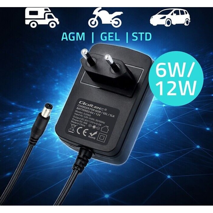 Caricabatterie per AGM GEL STD 6V 12V 6W 5.5x2.1