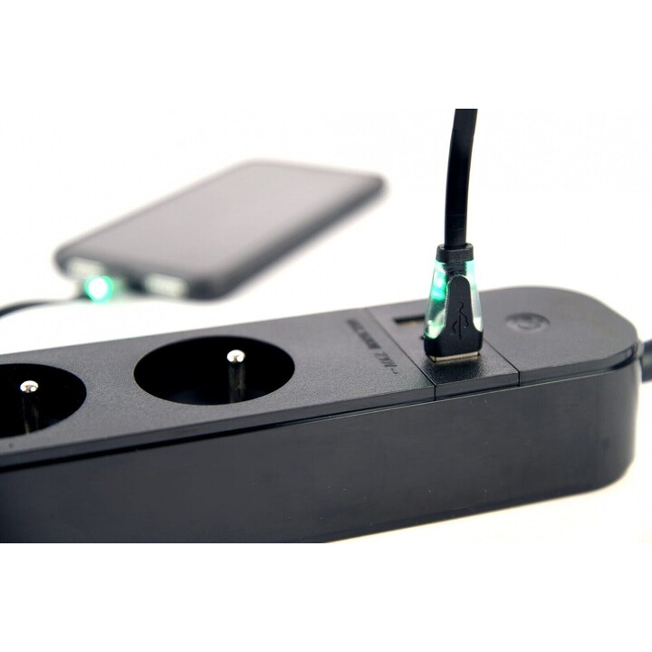 Smart power strip Tuya 4xFR 2xUSB-A 1xUSB-C bl