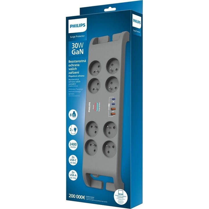 Surge protector power strip 8 sockets 4xUSB