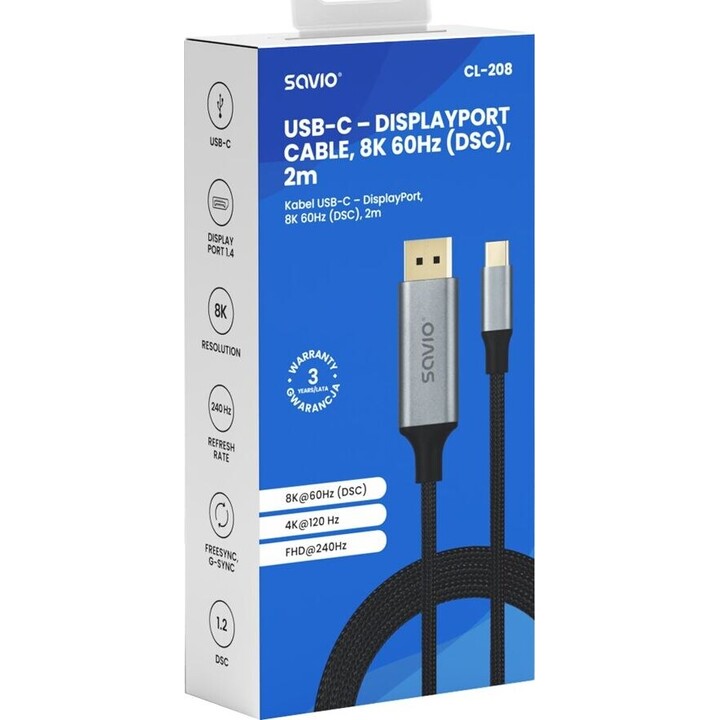 Kabel CL-208 USB-C-DP 1.2, 2m SAVIO