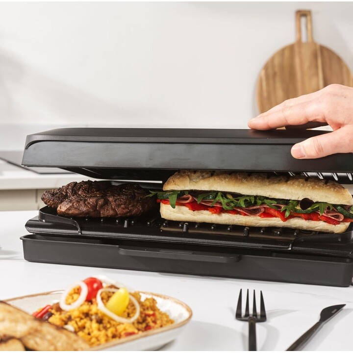 Grill Salter ActiGrill Family 8 portions, grand modèle santé, charnière flottante pour les aliments plus épais et les paninis bi