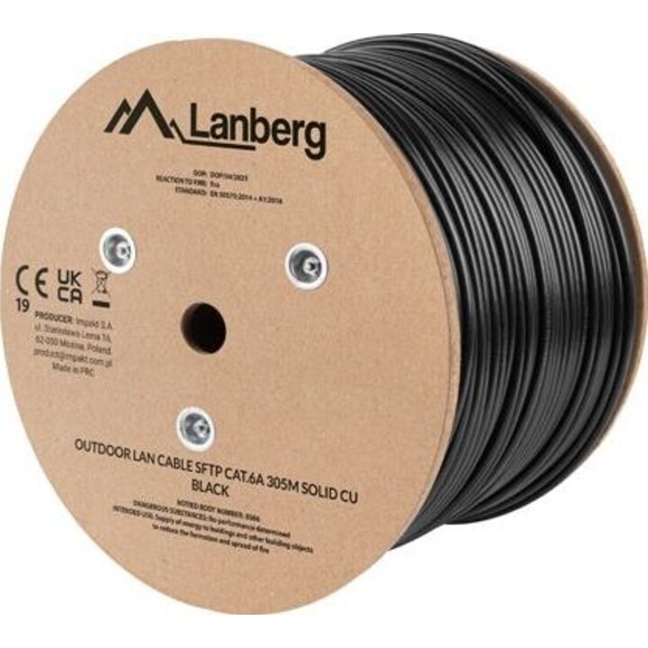 LAN-SFTP-Kabel Kat. 6a, 305 m, Außenkabel, CU, geprüft von Fluke, schwarz