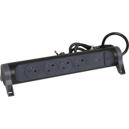 LEGRAND 4x2PZ regleta rotativa con 4 tomas, interruptor y cable 1,5 m negro/gris oscuro