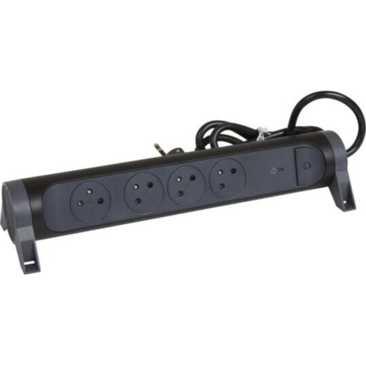 LEGRAND 4x2PZ Steckdosenleiste mit 4 Steckdosen, Schalter und 1,5 m Kabel schwarz/dunkelgrau