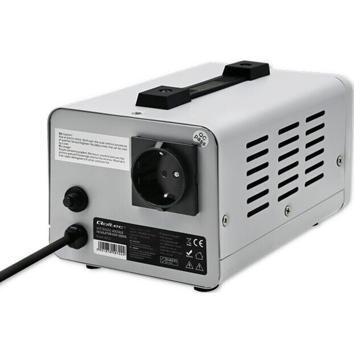 Qoltec AVR 500VA Estabilizador de voltaje automático gris
