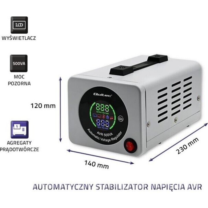 Qoltec AVR 500VA Stabilizzatore di tensione automatico grigio