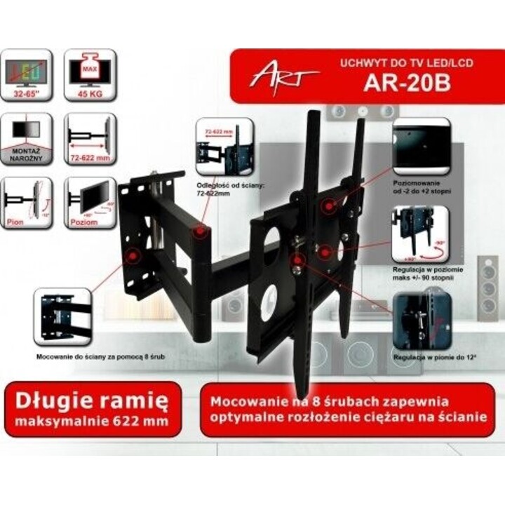 Suporte para LCD AR-20B de 32 a 55 polegadas, 45 kg H/V
