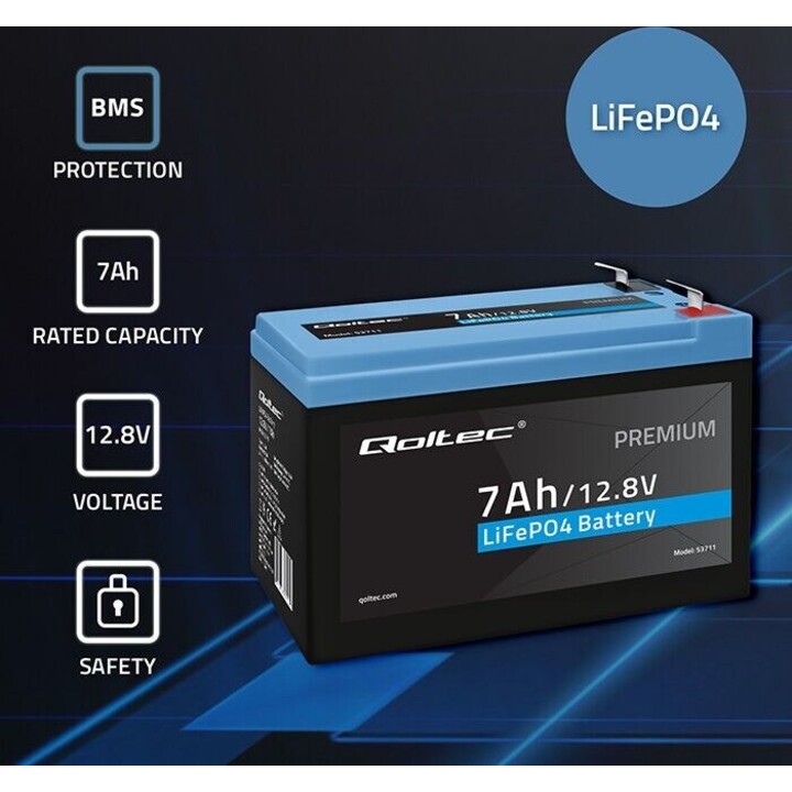 Batería LiFePO4 de 12,8 V, 7 Ah, 89,6 Wh, BMS