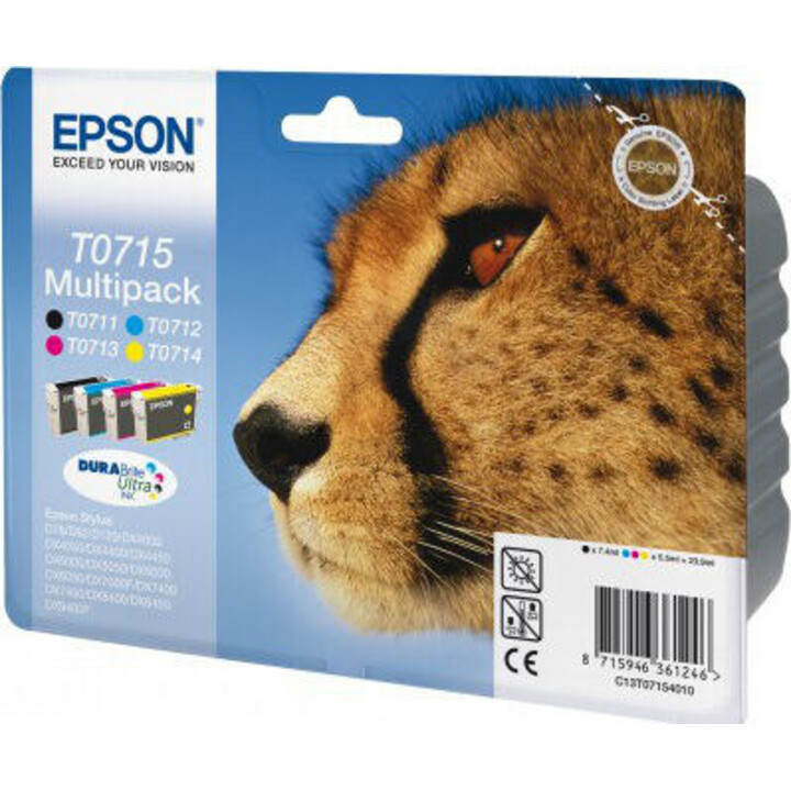 Pack Cartucho Original EPSON T0715 BK+C+M+Y - C13T07154020 [ML-7.4][PAG-240]