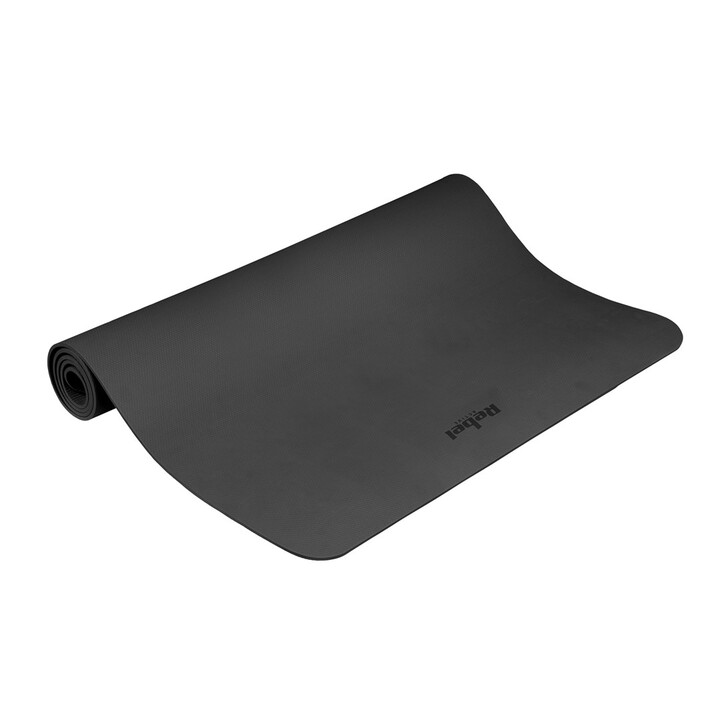 Gymnastikmatte für Yoga, Pilates, Fitness, 200x115cm, Dicke 1cm, TPE-Material, schwarz, REBEL ACTIVE