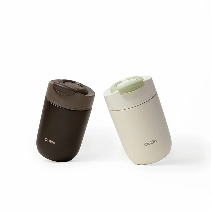 Tazza termica da viaggio Outin OT-TUM-01-SW da 350 ml, colore sabbia, acciaio inossidabile.