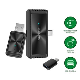 Adaptador sem fio para espelhamento de tela do CarPlay, preto