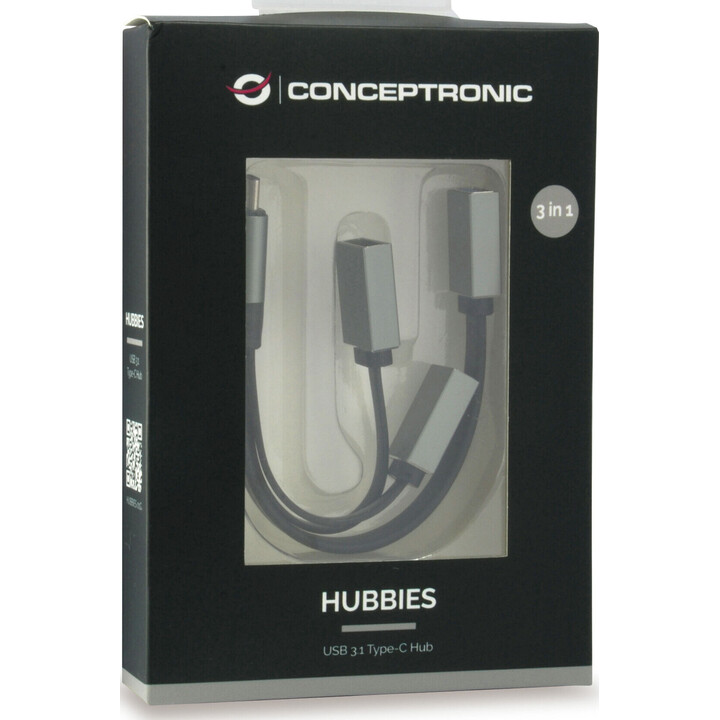 Hub USB-C Conceptronic 3 porte 1xUSB 3.0 + 2xUSB nero