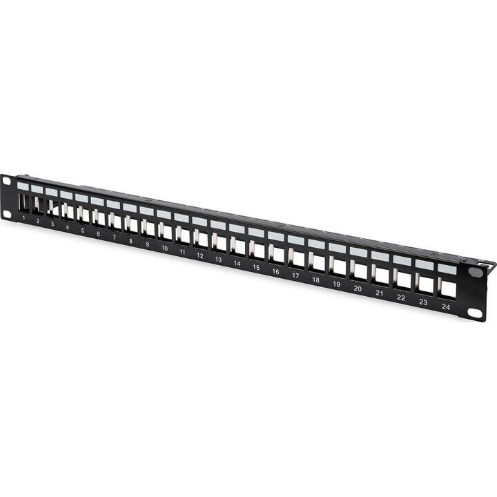 1U Modular Patch Panel - Shielded - 24 Port - Blank - Rack Mount - Black