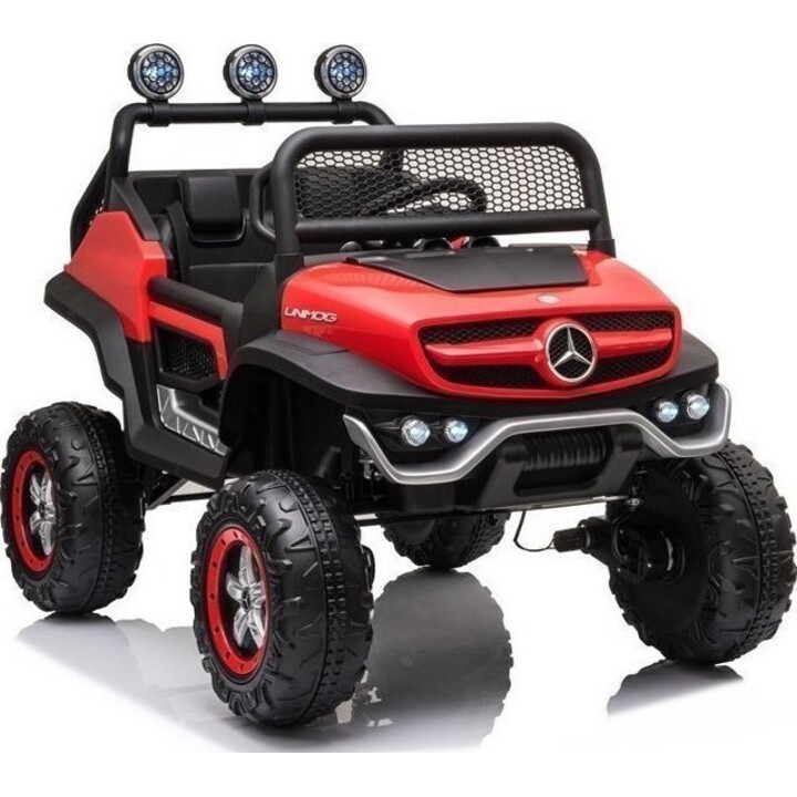 Rotes Mercedes-Unimog-S-Elektrofahrzeug