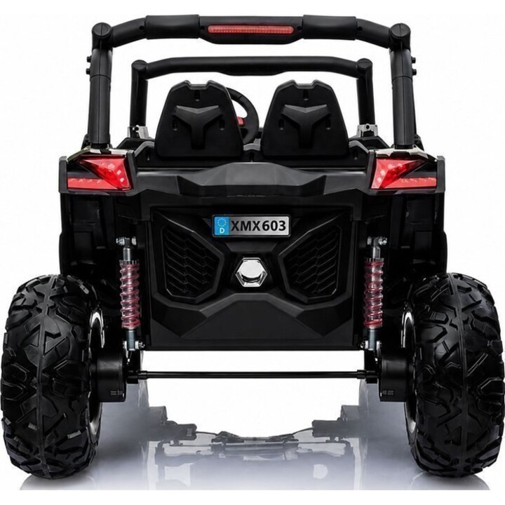 Jeep XMX603 4x4 nera, alimentata a batteria.