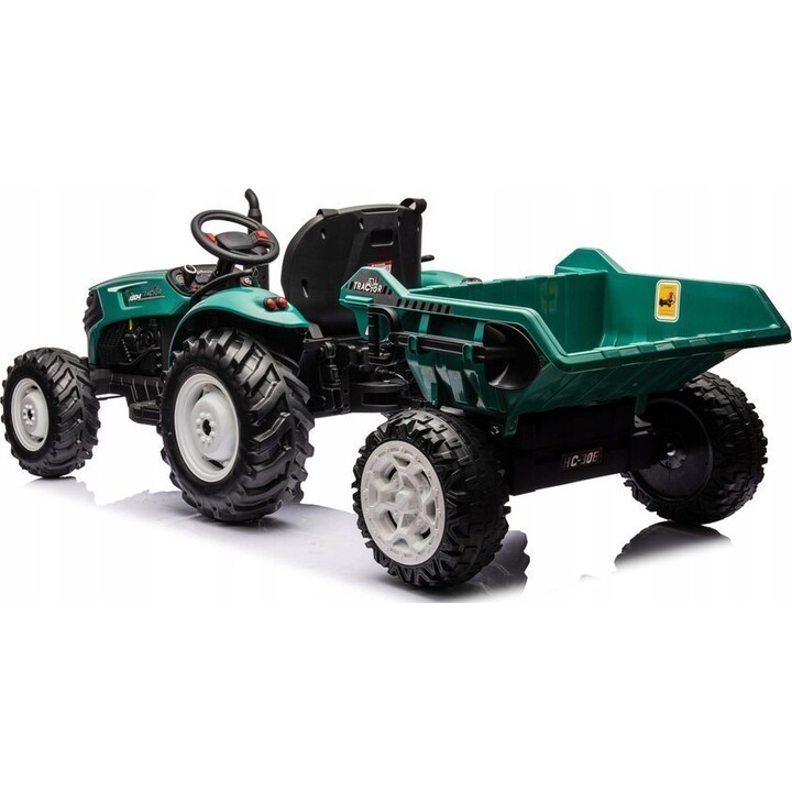 Tractor a batería HC-306 con remolque, verde oscuro, 24 V.