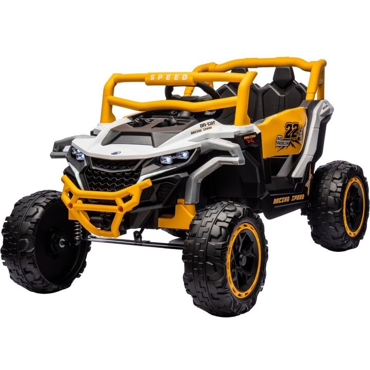 Veículo elétrico M1 4x4, branco e amarelo