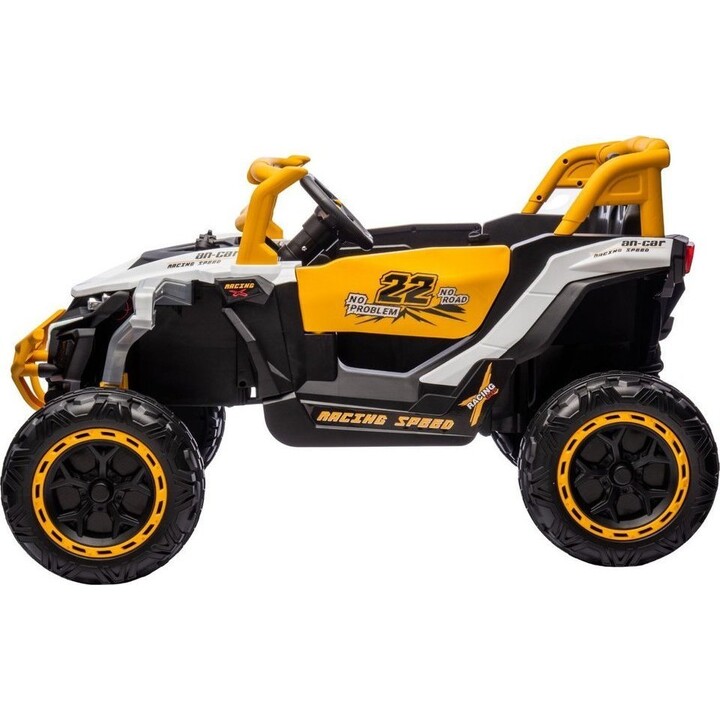 Veículo elétrico M1 4x4, branco e amarelo