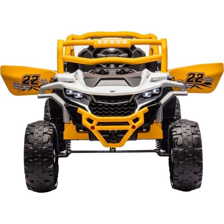Veículo elétrico M1 4x4, branco e amarelo