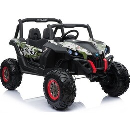 Jeep XMX603 4x4 a batería con pintura de camuflaje.