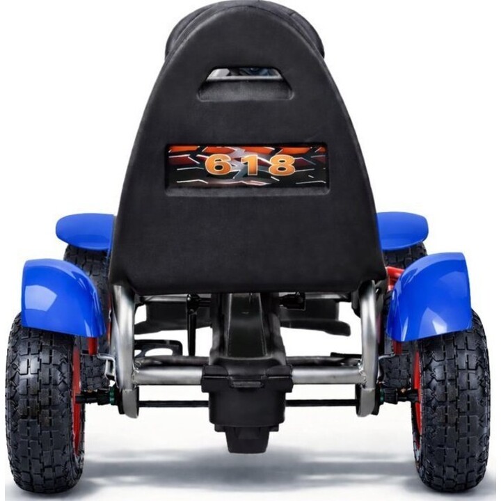Kart deportivo F618 con pedales y ruedas neumáticas, capacidad de carga de 50 kg, color azul.