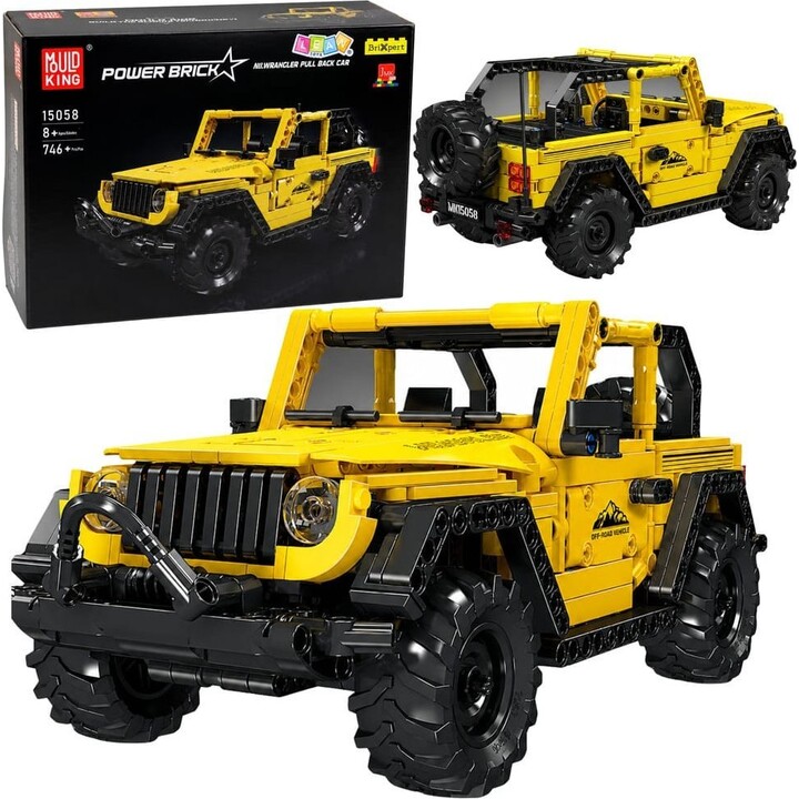 Blocos de construção para um SUV Wrangler amarelo, 746 peças.