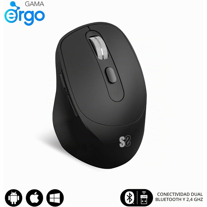 Mouse ergonômico sem fio Bluetooth/ Bateria dupla Subblim Comfort Ergo de 2,4 GHz/ Bateria recarregável/ Até 2.400 DPI/ Preto