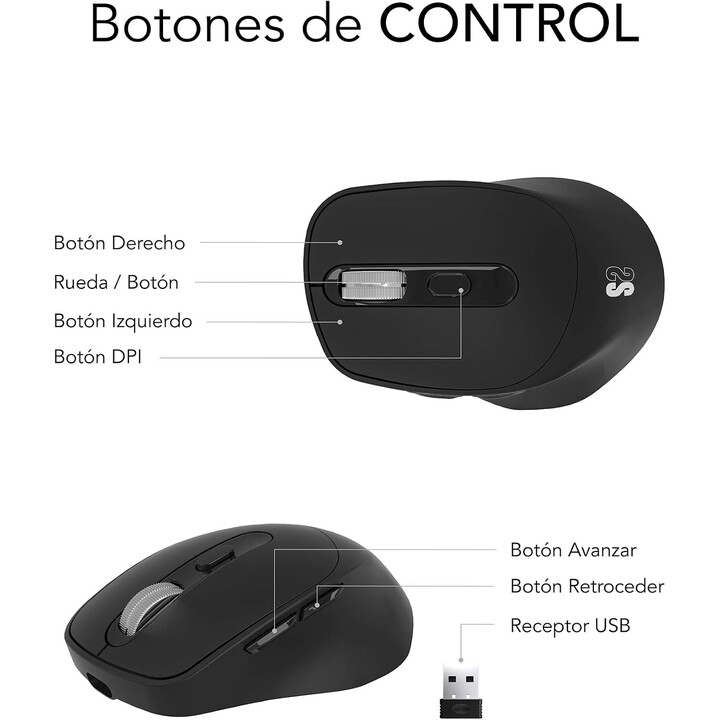 Mouse ergonômico sem fio Bluetooth/ Bateria dupla Subblim Comfort Ergo de 2,4 GHz/ Bateria recarregável/ Até 2.400 DPI/ Preto