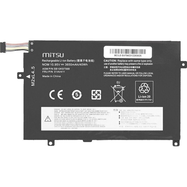 Batterie 01AV411 pour Lenovo ThinkPad E470 E475 3650 mAh (40 Wh) 10,95 V