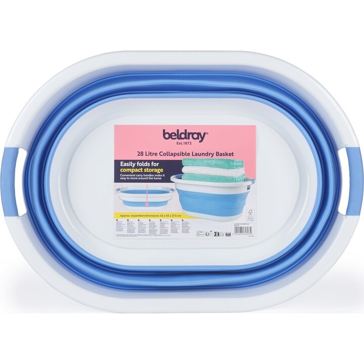 Beldray LA034816Crnfpeu7 28 l, zusammenklappbarer Wäschekorb, weiß/blau