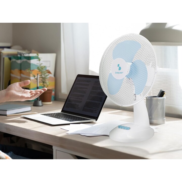 Ventilador de mesa beper P206VEN231, 35 W, 3 pás, grelha de aço com Ø 30 cm, 3 velocidades, inclinação ajustável, oscilação auto