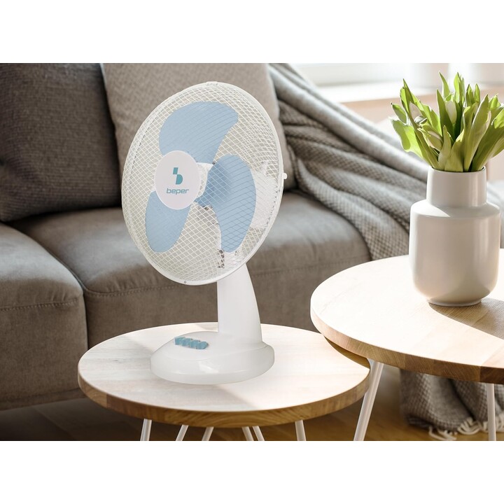 Ventilador de mesa beper P206VEN231, 35 W, 3 pás, grelha de aço com Ø 30 cm, 3 velocidades, inclinação ajustável, oscilação auto