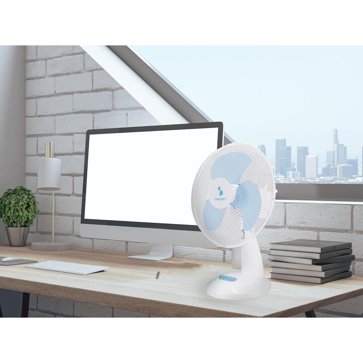 Ventilador de mesa beper P206VEN231, 35 W, 3 pás, grelha de aço com Ø 30 cm, 3 velocidades, inclinação ajustável, oscilação auto