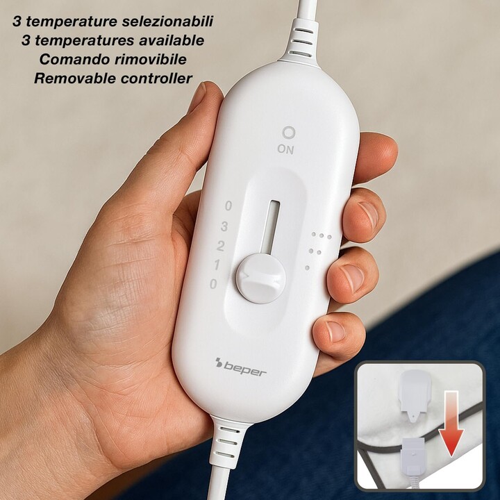 BEPER P203TFO111 Double Electric Blanket, 2 Zones with Independent Control, 3 Temperature Levels, Washable, Automatic Shut-Off, 