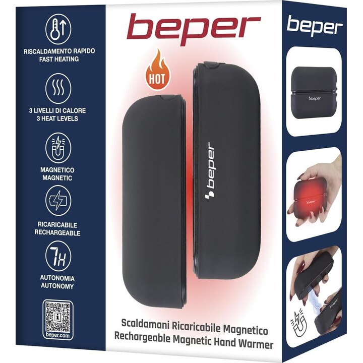 Calentador de manos magnético recargable BEPER P203TFO050, calentador de manos portátil con 3 niveles de calor