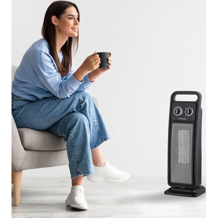 Radiateur tour en céramique BEPER P203TER002, radiateur électrique de 2 000 W avec oscillation automatique et thermostat réglabl