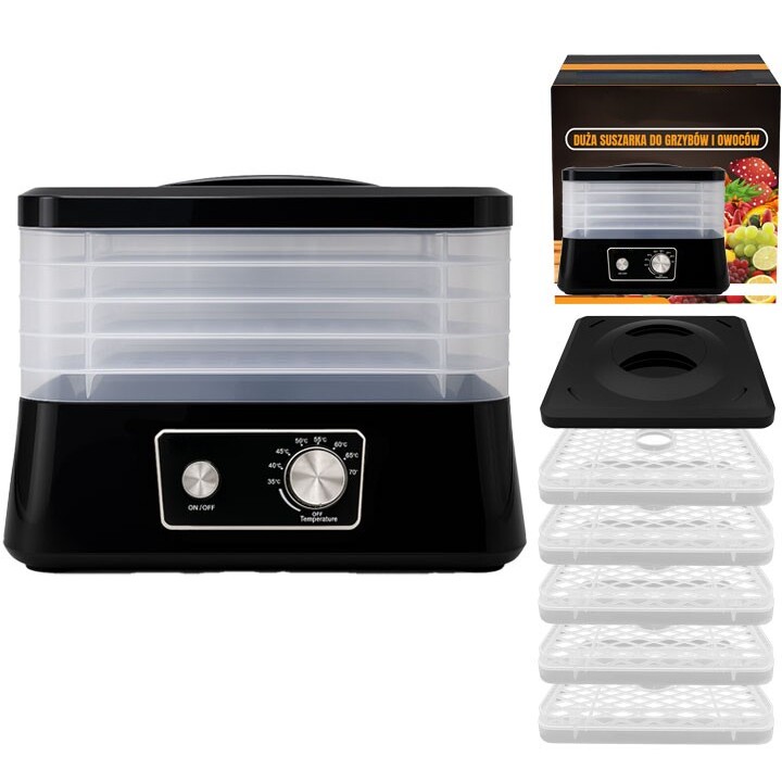 Extralink Home Suszarka DO GrzybÓw OwocÓw Warzyw ŻywnoŚci Regulowana Mocna 500w + 5 SIT 27,5cm x 25cm Czarna