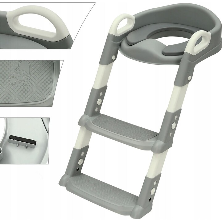 ExtraLink Kids Reductor de inodoro con escalón para aprendizaje WC para niños escalera para tablero de inodoro gris