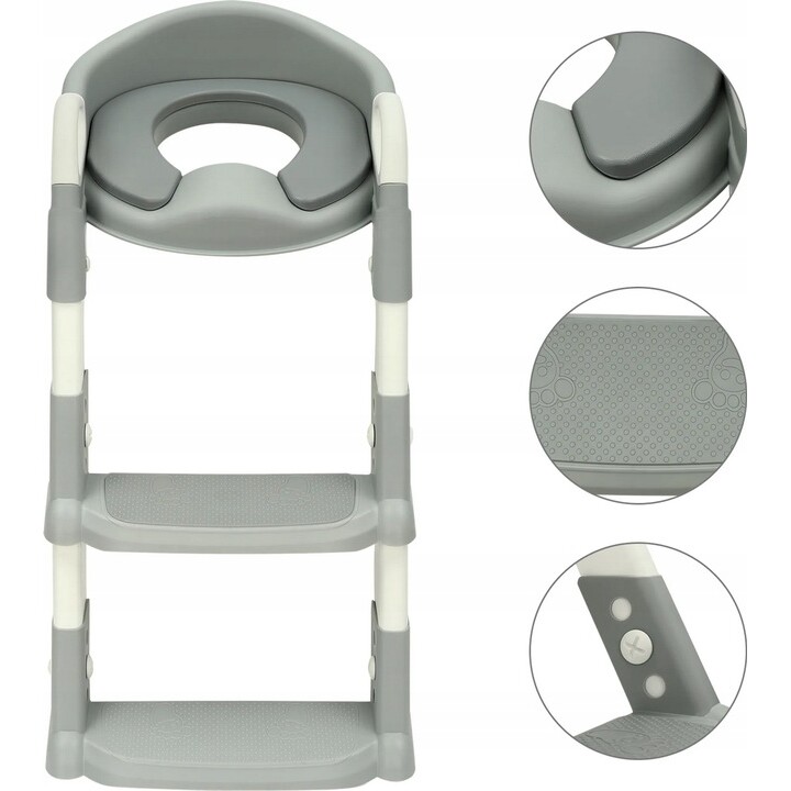 ExtraLink Kids Reductor de inodoro con escalón para aprendizaje WC para niños escalera para tablero de inodoro gris