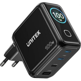 Carregador de parede UNITEK com visor, 100 W, 3 portas USB-C PD3.0