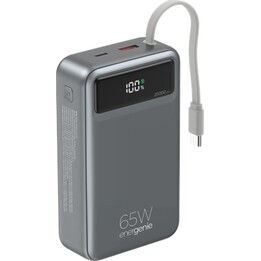 Gembird PB20-PD65-LCD-01 Batería externa de carga rápida con cables integrados, 65 W, 20000 mAh, color negro