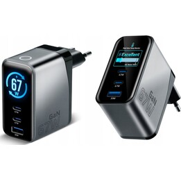 Cargador GaN 1 x USB, 2 x USB-C Carga rápida 4+ 67W negro