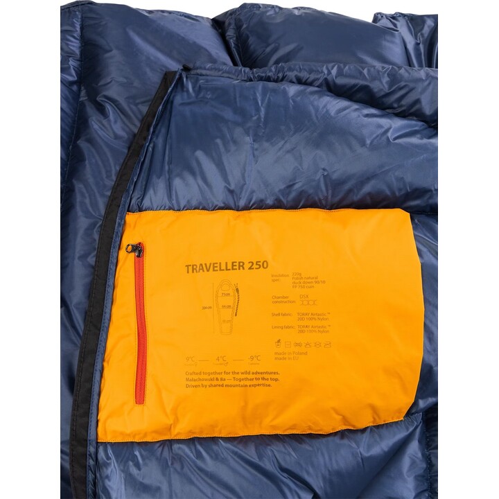 Sac de couchage en duvet Małachowski Traveller 250 L (177-188 cm) - Bleu marine, côté gauche