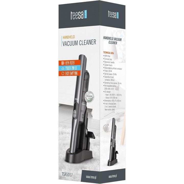 Teesa Cordless Handheld Vacuum Cleaner 14.8V 200W, HEPA Filter Adjustable Power TSA5017