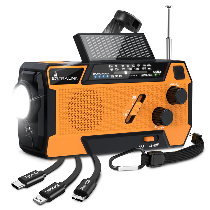 Extralink Sr-4000 | Radio Solaire d'Urgence avec Manivela | Dinamo, Powerbank 4000mah, avec Linterna SOS