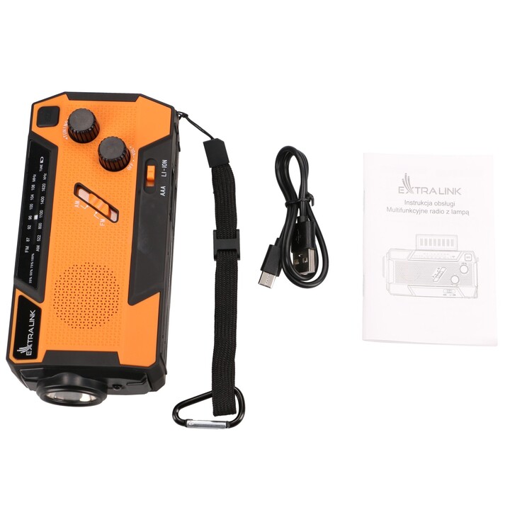 Extralink Emergency Radio Solar With Hand Crank Dynamo Powerbank 4000mah With Flashlight SOS Sr-4000